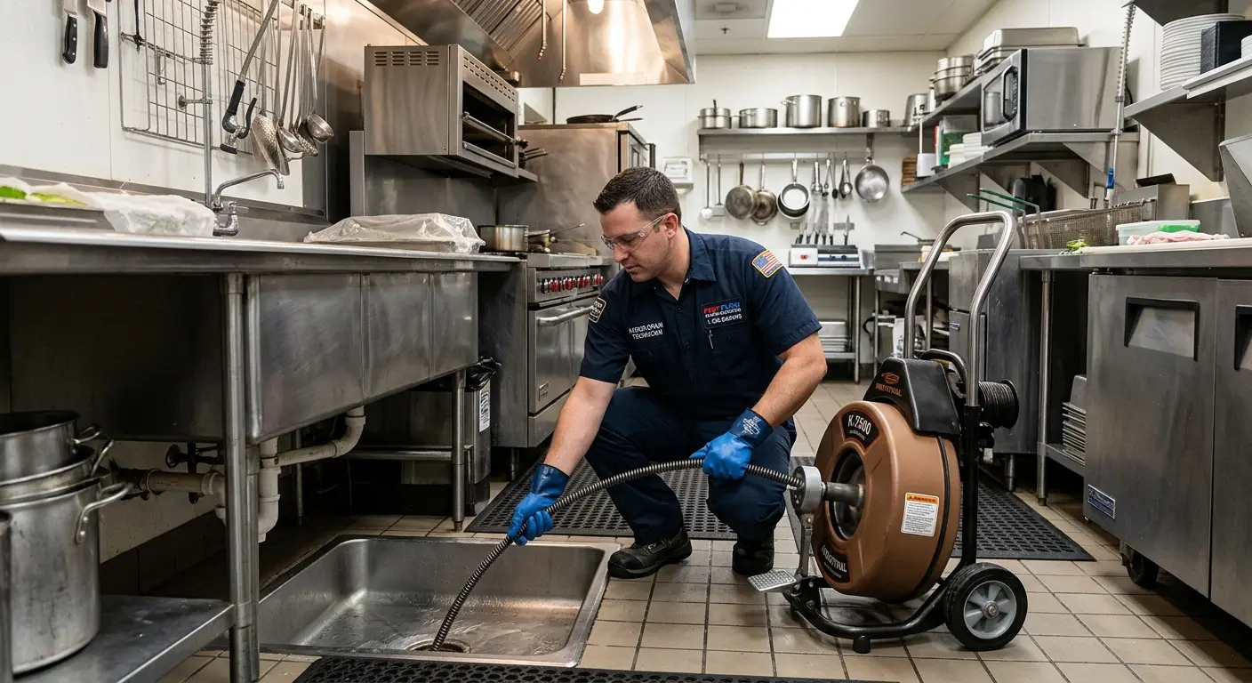 Commercial drain cleaning service in a restaurant kitchen in Mims