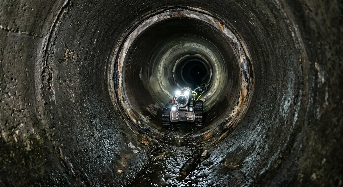 Robotic sewer camera inspecting pipe interior for Sewer Line Cleaning in Mims